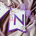 Mor Çiçek Kuş Temalı Parti-Bebek Mevlidi-Duvar Bayrağı-Banner